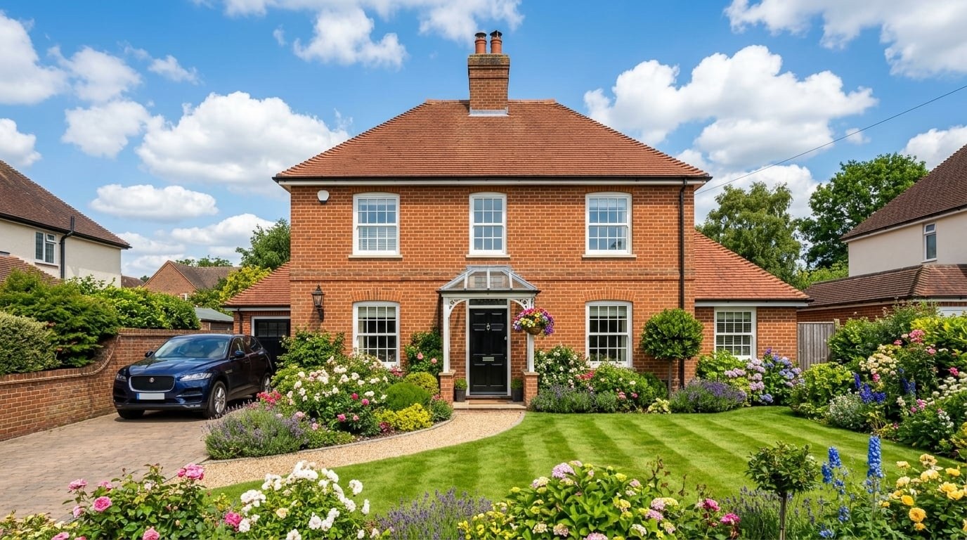 Attractive British home with a well-finished pitched tiled roof in Cheltenham